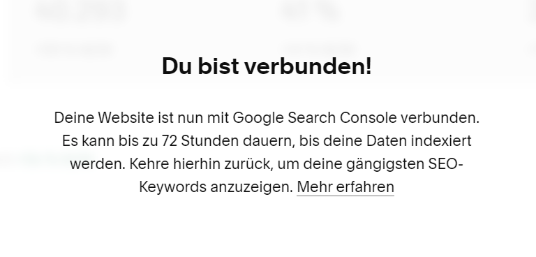 Search Console ist verbunden