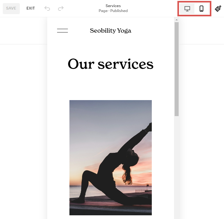 phone icon in the Squarespace editor