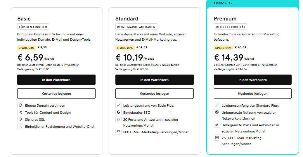 Auswahl an GoDaddy Accounts