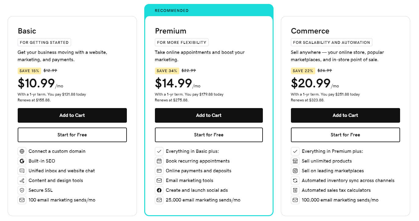 godaddy website builder plans