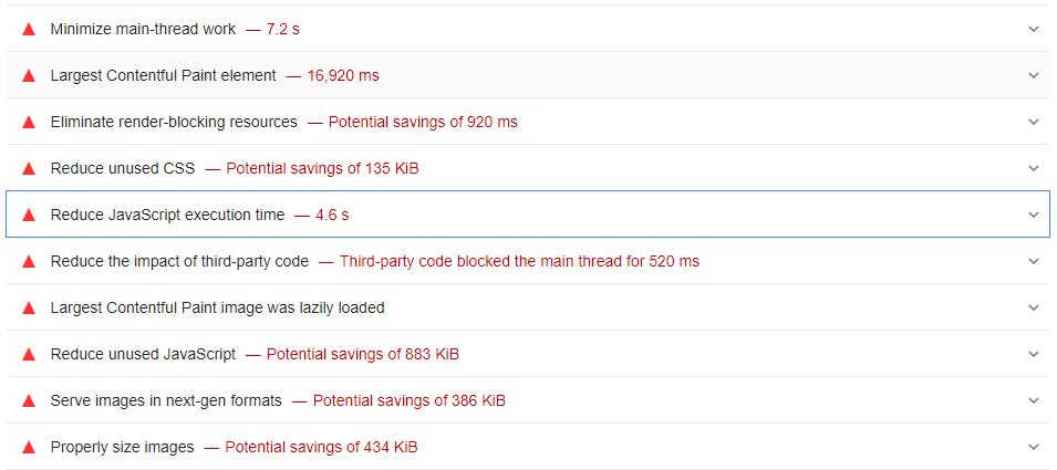 minimize main thread work - google pagespeed insights