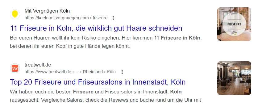 die üblichen blauen Links bei Google