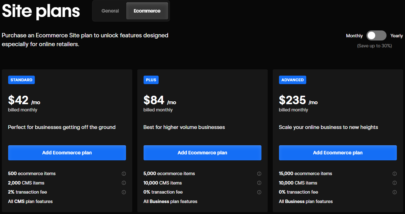 dedicated Ecommerce plans