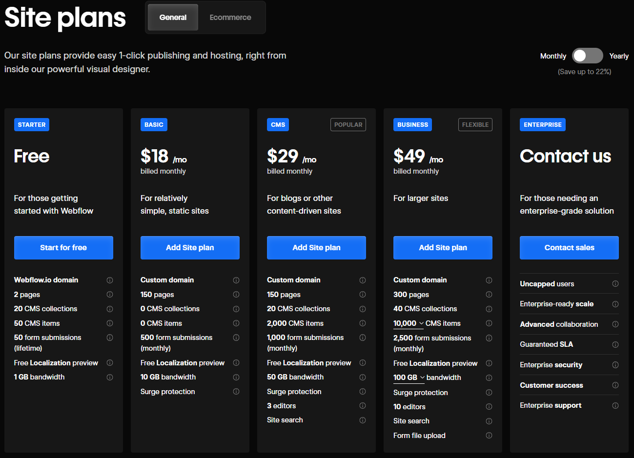 webflow plans