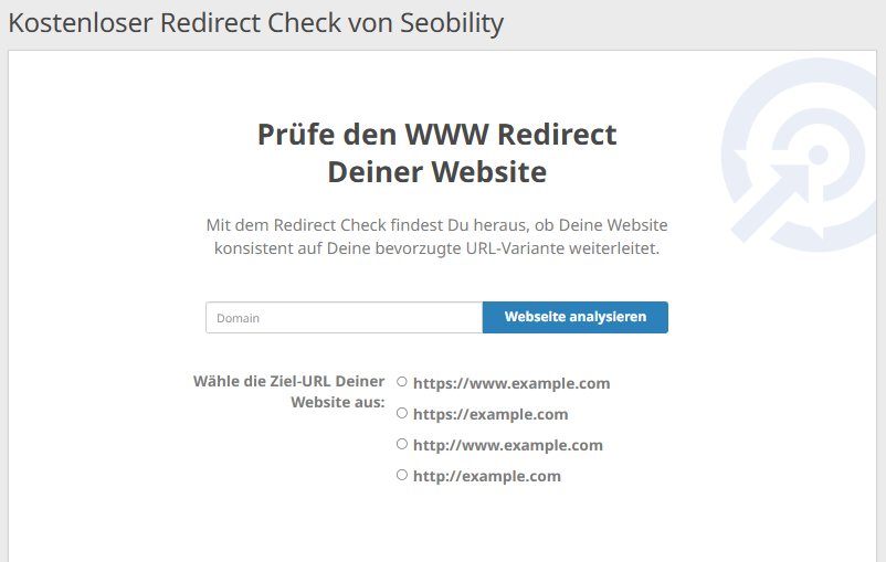 Redirect Check von Seobility