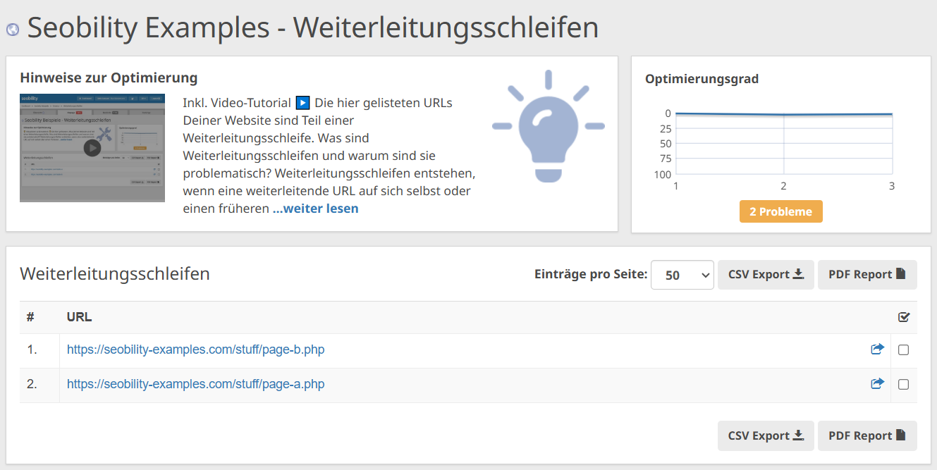 Seobility Analyse Weiterleitungsschleifen