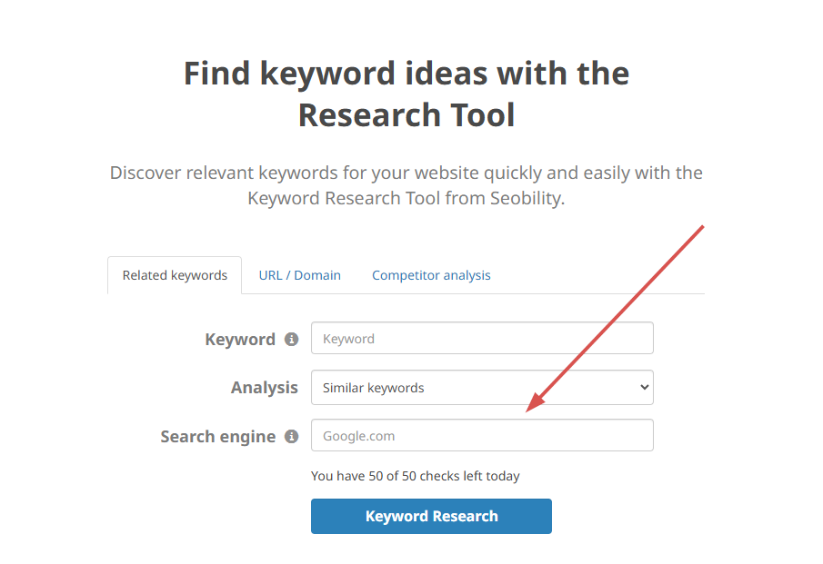 Keyword research tool from Seobility