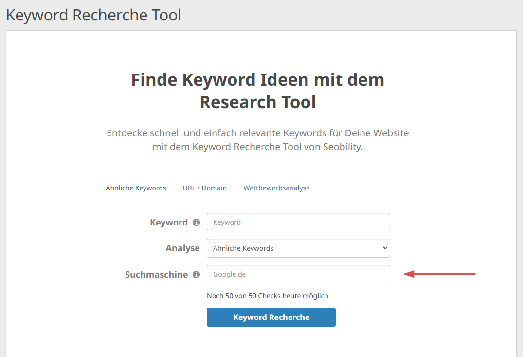 Keyword Recherche Tool von Seobility