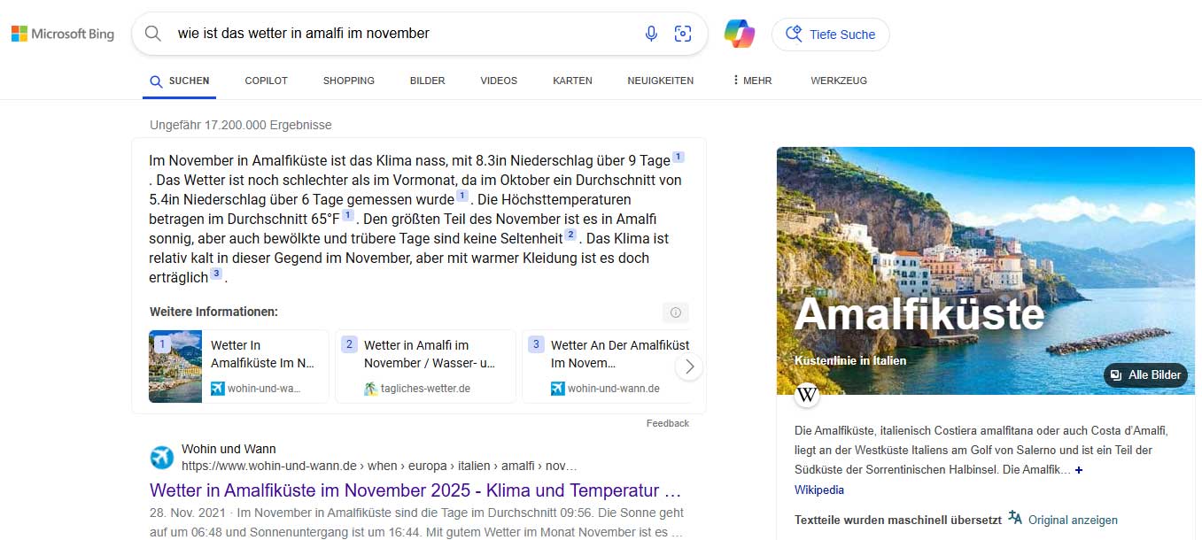 AI Zusammenfassungen in der Bing Suche